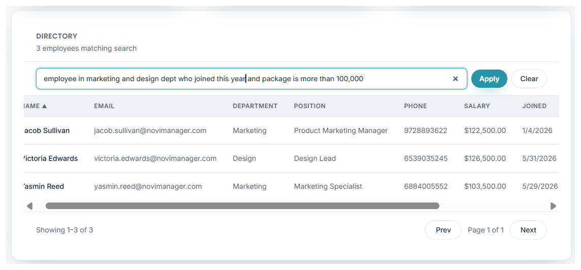 Natural language Smart Search on an employee directory in an HRMS — AI applied to an existing admin task