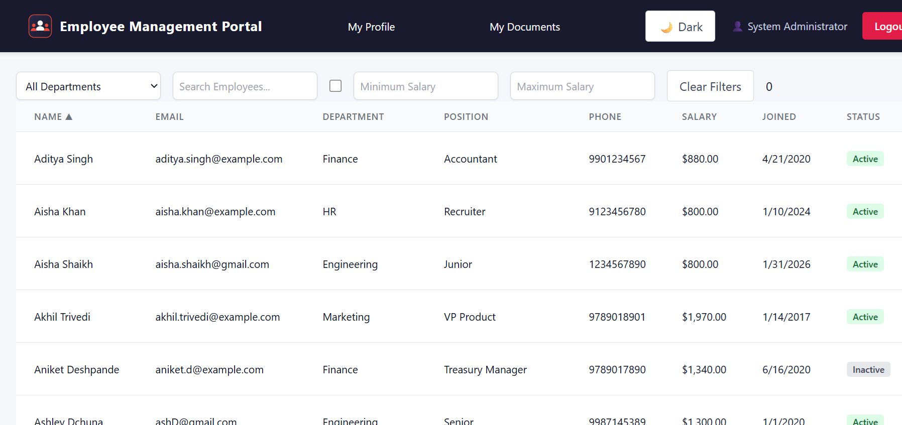 Employee Manager — employee directory with search and filters